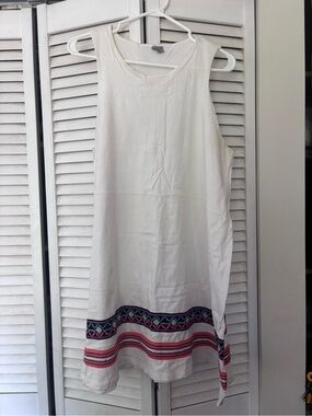 ASOS White Mini Dress with Multicolor Embroidered Hem